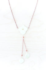 White Hydrangea Flower Lariat Necklace with Copper Beads