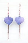 Purple Hydrangea Pressed Petal Earrings with Pink Glass Beads & Double Rolo Dangles