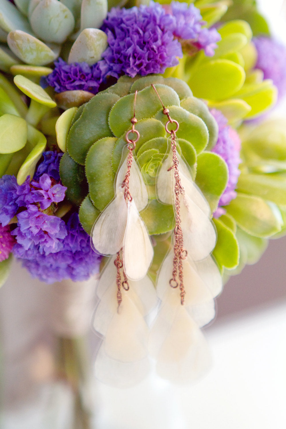 White Ranunculus Pressed Flower Bridal Earrings--Custom Available