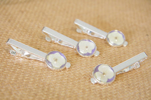 White Hydrangea Pressed Flower Silver Men's Wedding Tie Clip