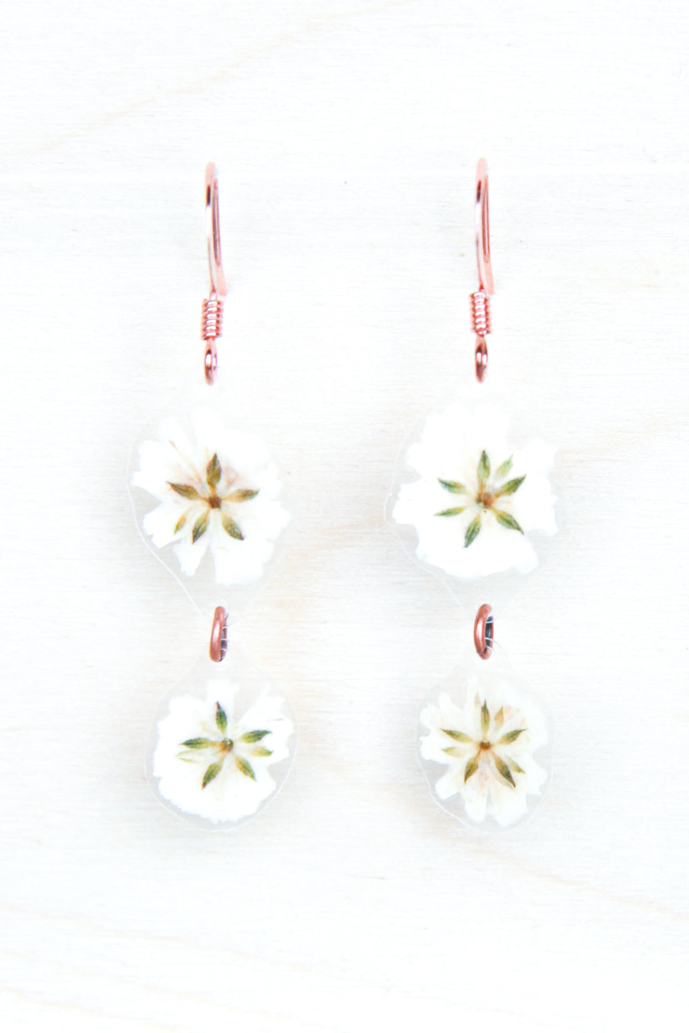 White Baby’s Breath Pressed Flower Duo Earrings