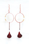 Red Geranium Petal Drop Earrings with Copper Hoop & Gold Beads