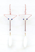 White Shasta Daisy Petal Earrings with Copper Triangle Hoop & Navy Beads