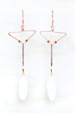 White Shasta Daisy Petal Earrings with Copper Triangle Hoop & Terracotta Beads