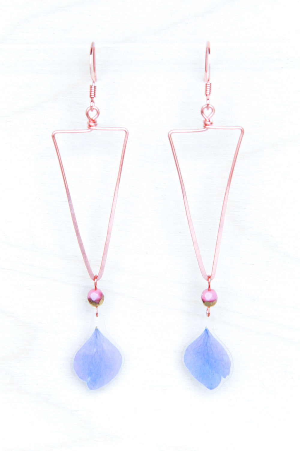 Purple Hydrangea Triangle Hoop Earrings