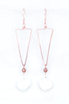 White Hydrangea Triangle Hoop Earrings with Copper Beads