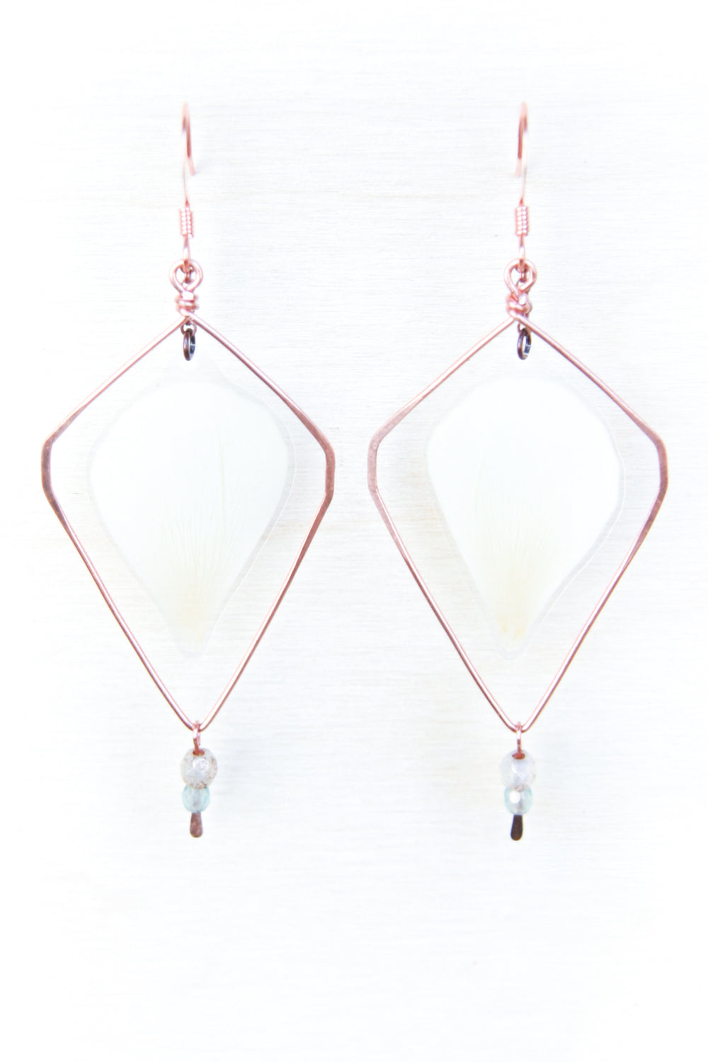 White Ranunculus Diamond-Shaped Hoop Earrings