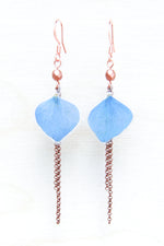 Blue Hydrangea Petal Earrings with Copper Beads & Dangles