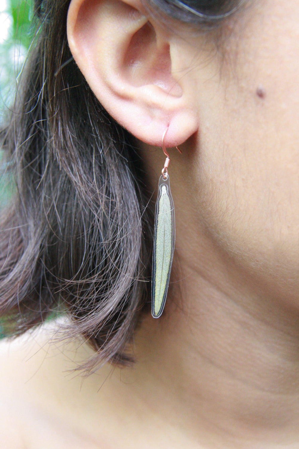 Green Sage Pressed Leaf Earrings