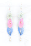Pink Zinnia + Blue Delphinium + White Queen Anne’s Lace Flower Bouquet Earrings