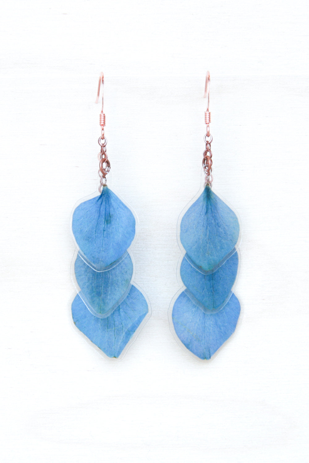 Blue Hydrangea Pressed Petal Layered Earrings