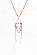 White Shasta Daisy Pressed Petal Necklace with Hammered Copper Diamond Hoop & Terracotta, Cream & Turquoise Glass Beads