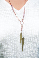 Green Sage Pressed Leaf Necklace with Copper Chevron