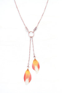 White Orange Dahlia Chevron Lariat Necklace
