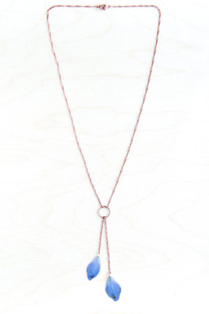 Blue Delphinium Pressed Petal Lariat Necklace