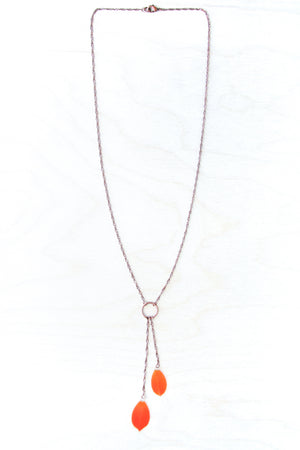 Orange Sun Star Pressed Petal Lariat Necklace
