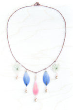 Pink Zinnia + Blue Delphinium + White Queen Anne’s Lace Flower Beaded Bouquet Necklace