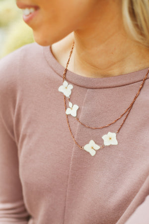 White Hydrangea Pressed Flower Necklace