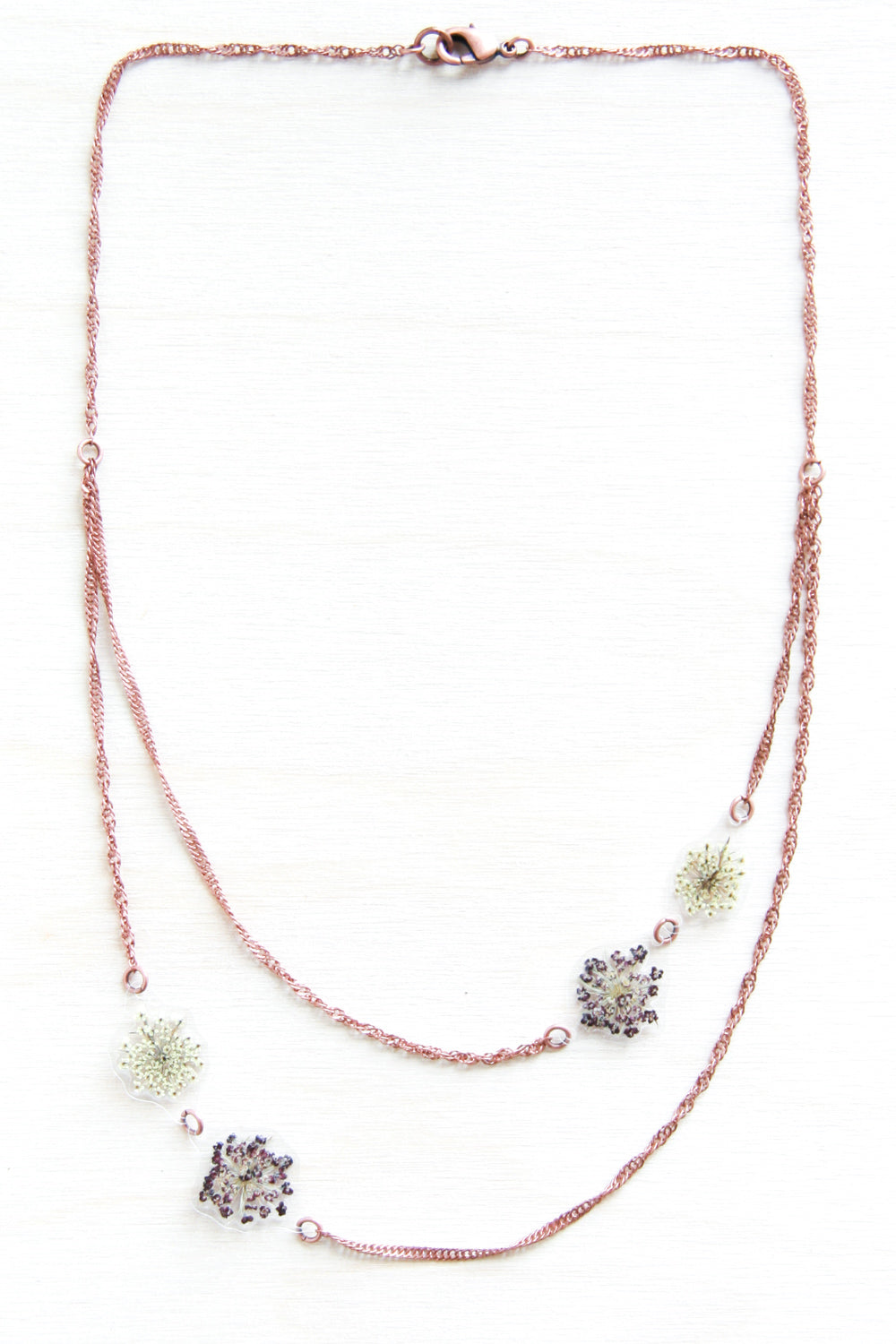 White & Purple Queen Anne’s Lace Asymmetrical Necklace