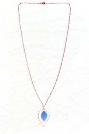 Blue Delphinium Pressed Petal Loop Hoop Necklace