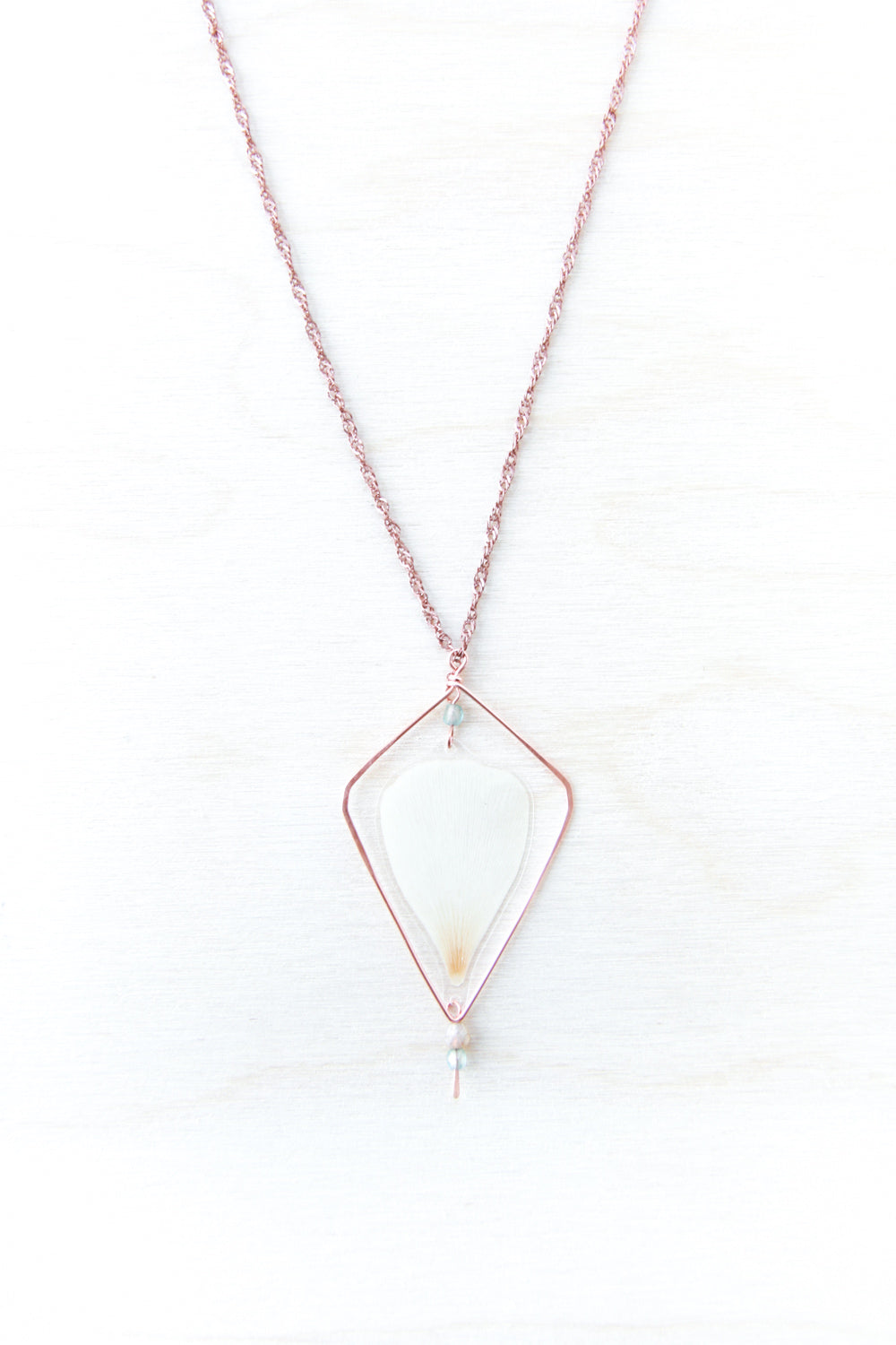 White Ranunculus Diamond-Shaped Hoop Necklace
