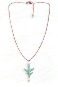 Green Dusty Miller Leaf Beaded Choker Pendant Necklace