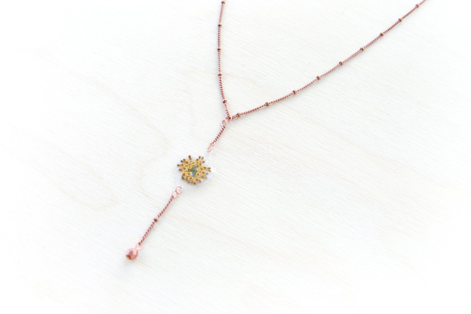 Yellow Fennel Flower Simple Drop Necklace