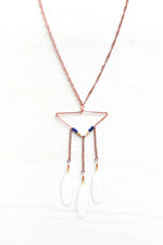 White Shasta Daisy Petal Necklace with Copper Triangle Hoop & Navy Beads
