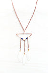 White Shasta Daisy Petal Necklace with Copper Triangle Hoop & Navy Beads