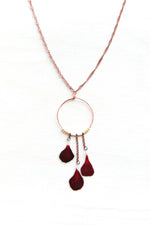 Red Geranium Flower Necklace with Copper Hoop & Gold Beads