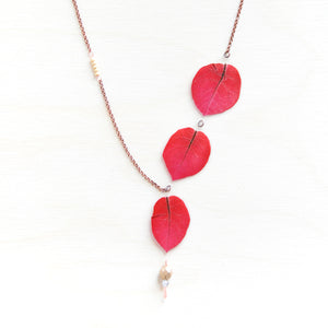 Fuchsia Bougainvillea Petal Asymmetrical Necklace with Metallic Beads