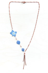 Blue Hydrangea Flower Necklace with Copper Beads & Dangles