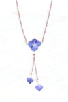 Purple Hydrangea Flower Lariat Necklace with Pink Beads