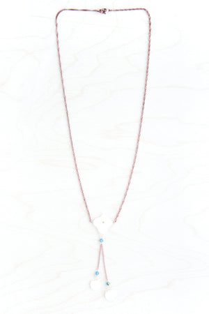 White Hydrangea Flower Lariat Necklace with Blue Beads