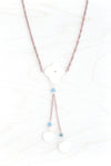 White Hydrangea Flower Lariat Necklace with Blue Beads
