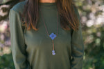 Blue Hydrangea Flower Lariat Necklace with Copper Beads