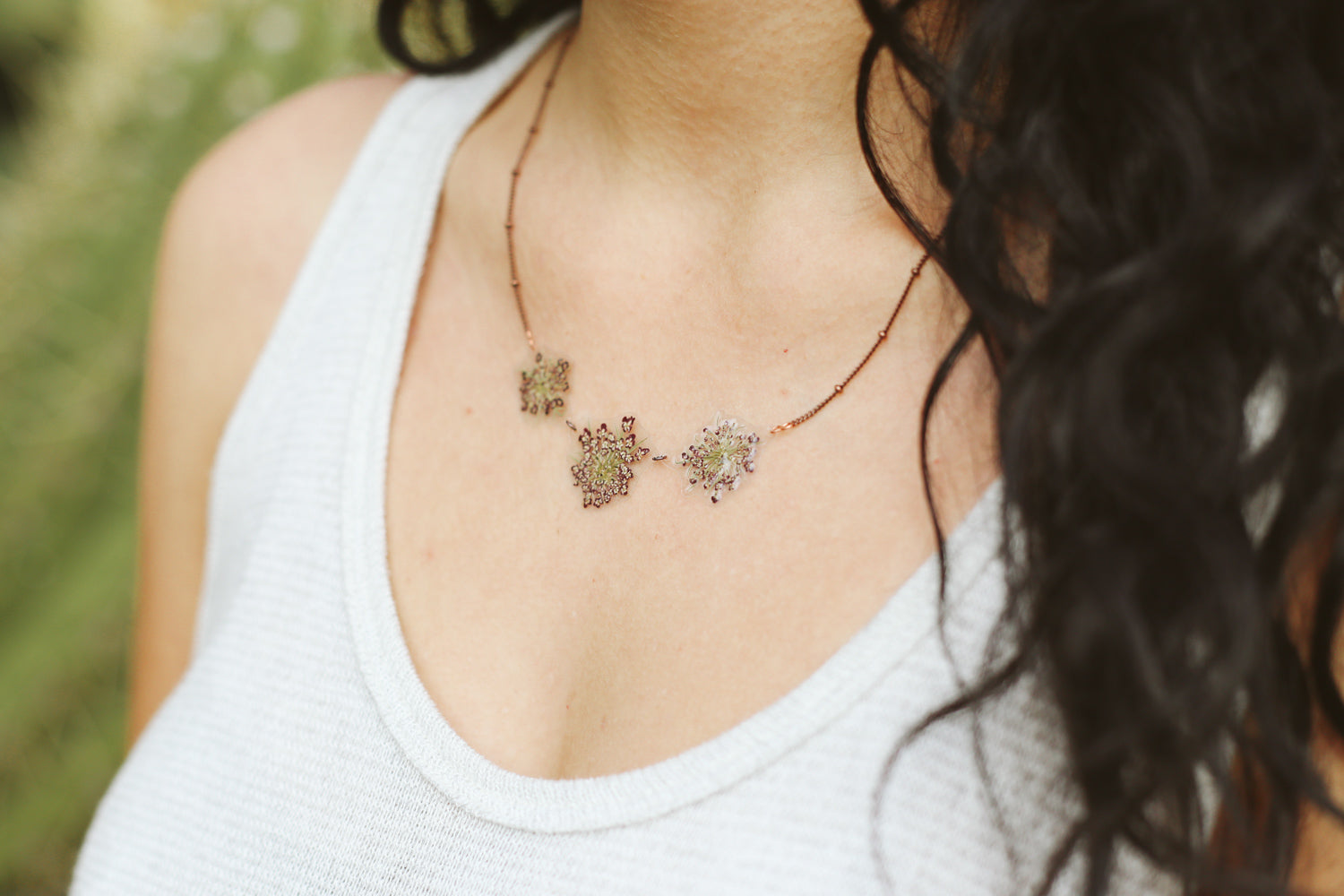 Purple Queen Anne’s Lace Pressed Flower Necklace