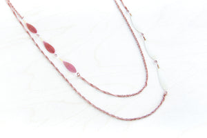 Pink + White Daisy Petal Long Layered Necklace