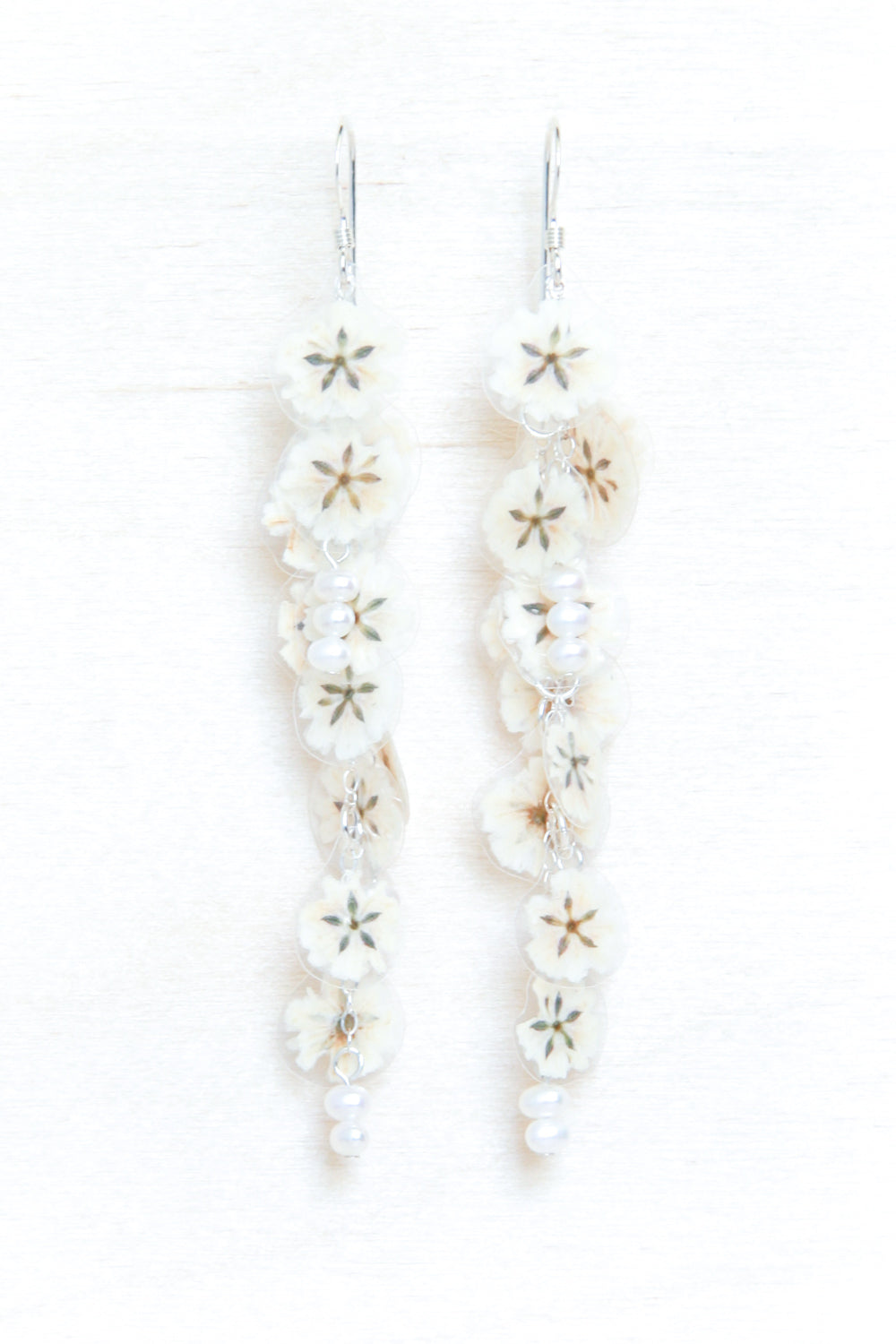 White Baby's Breath Floral Bridal Earrings with Freshwater Pearls--Custom Available