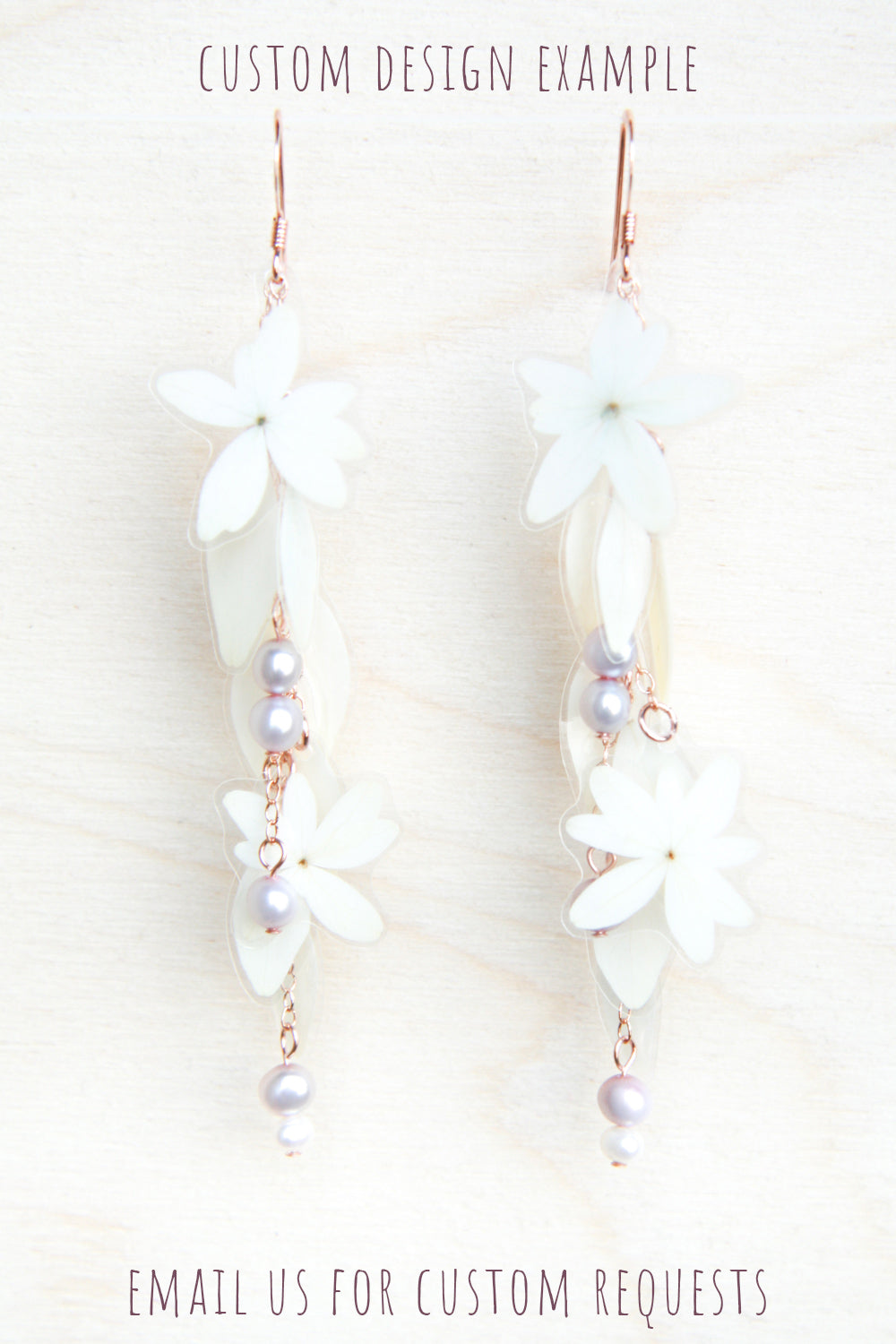 White Hydrangea Pressed Flower Bridal Earrings with Freshwater Pearls--Custom Available