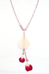 Fuchsia & White Rose Pressed Flower Necklace with Glass Beads