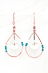 Baby's Breath Pressed Flower Petal Earrings with Copper Teardrop Hoops and Teal Glass Beads