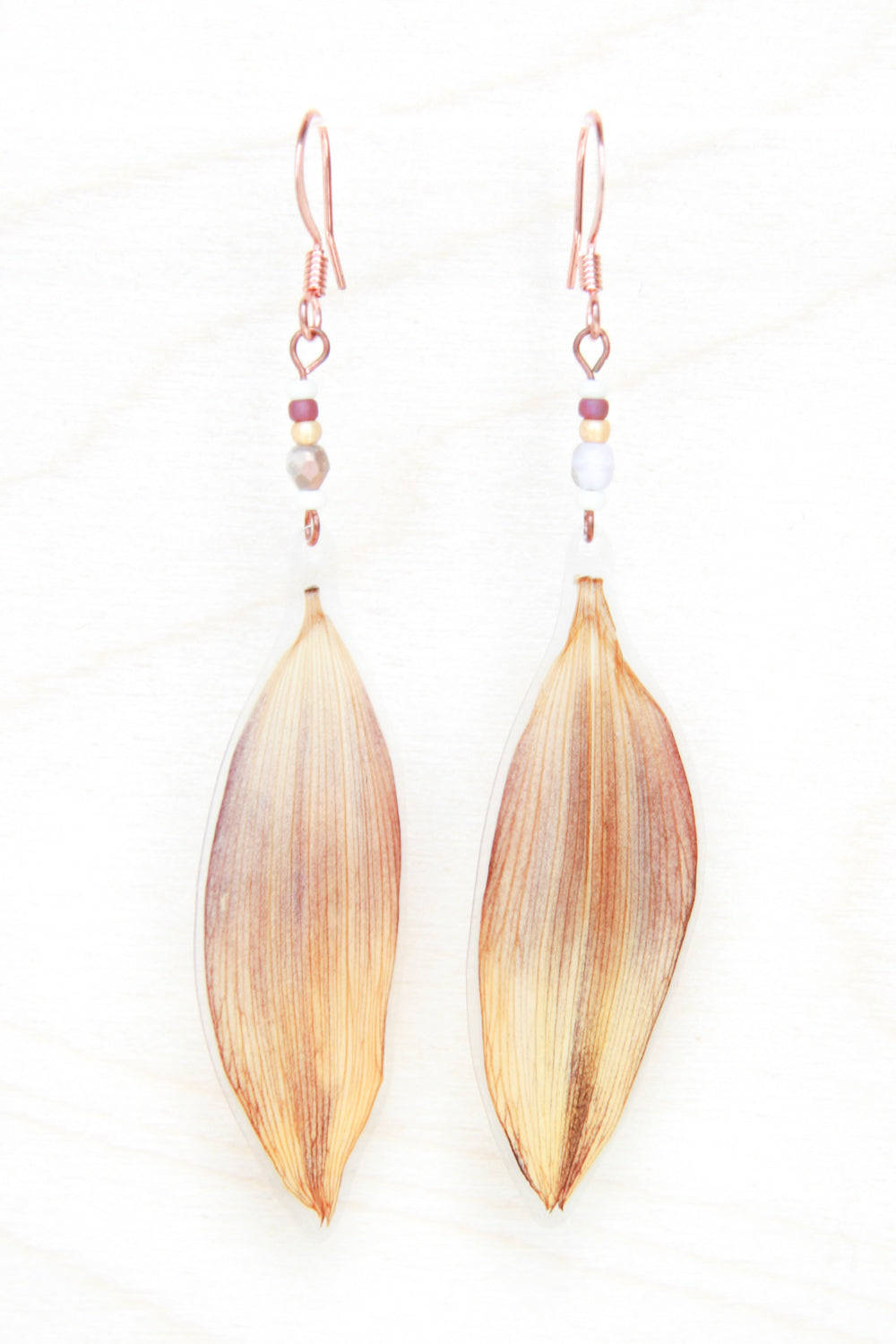 Brown & Yellow Sunflower Pressed Flower Earrings with Cranberry, Gold & Cream Glass Beads