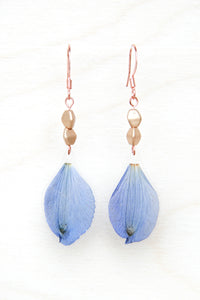 Delphinium Pressed Petal Earrings with Flax Metallic Glass Beads