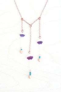 Sweet William Pressed Petal Necklace with Teal & Flax Glass Beads