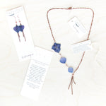 Blue Hydrangea Flower Lariat Necklace with Copper Beads