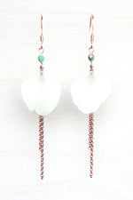 White Hydrangea Pressed Petal Earrings with Turquoise Glass Beads & Double Rolo Dangles