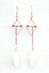 White Shasta Daisy Pressed Petal Earrings with Hammered Copper Diamond Hoops & Terracotta, Cream & Turquoise Glass Beads