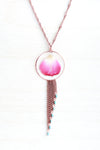 Pink Rose Pressed Flower Necklace with Hammered Copper Hoop, Turquoise Glass & Double Rolo Dangles