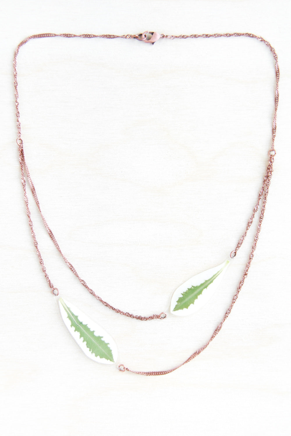 Green & White Snow on the Mountain Pressed Leaf Necklace